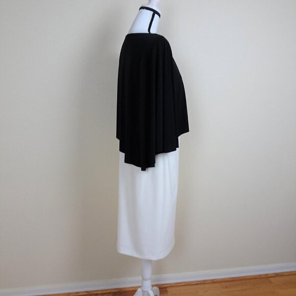 Ralph Lauren Cocktail Dress Women's Size 10 Black White Cape Overlay Stretch - Picture 5 of 8